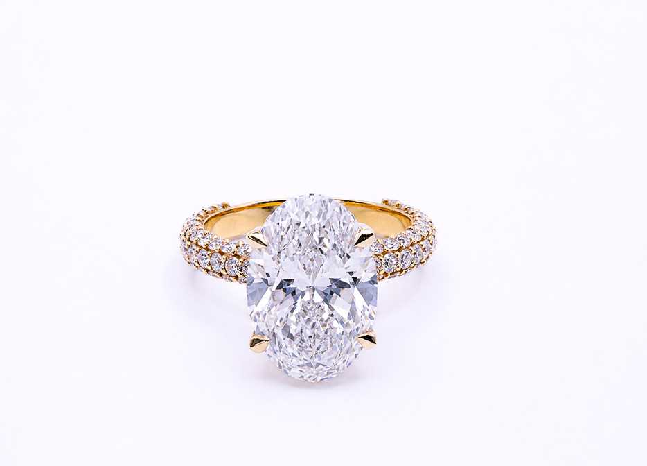 Oval diamond pave engagement ring